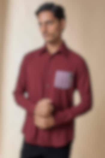 Cherry-Colored Terylene Viscose Lycra Wedding Shirt by S&N by Shantnu Nikhil Men at Pernia's Pop Up Shop