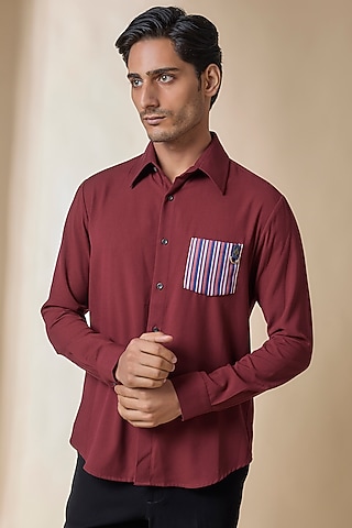 Cherry-Colored Terylene Viscose Lycra Shirt by S&N by Shantnu Nikhil Men