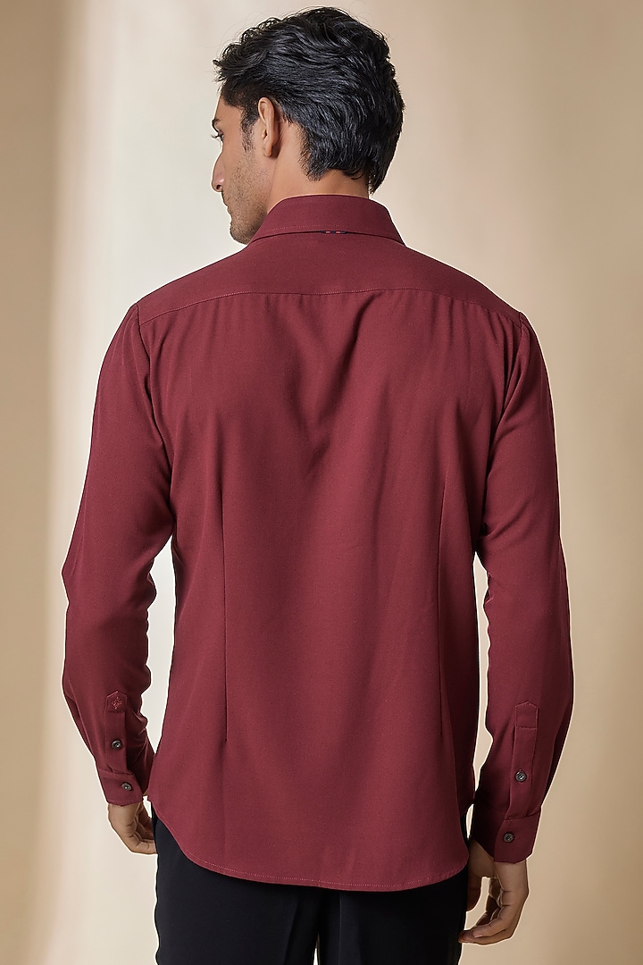 Cherry-Colored Terylene Viscose Lycra Wedding Shirt by S&N by Shantnu Nikhil Men at Pernia's Pop Up Shop