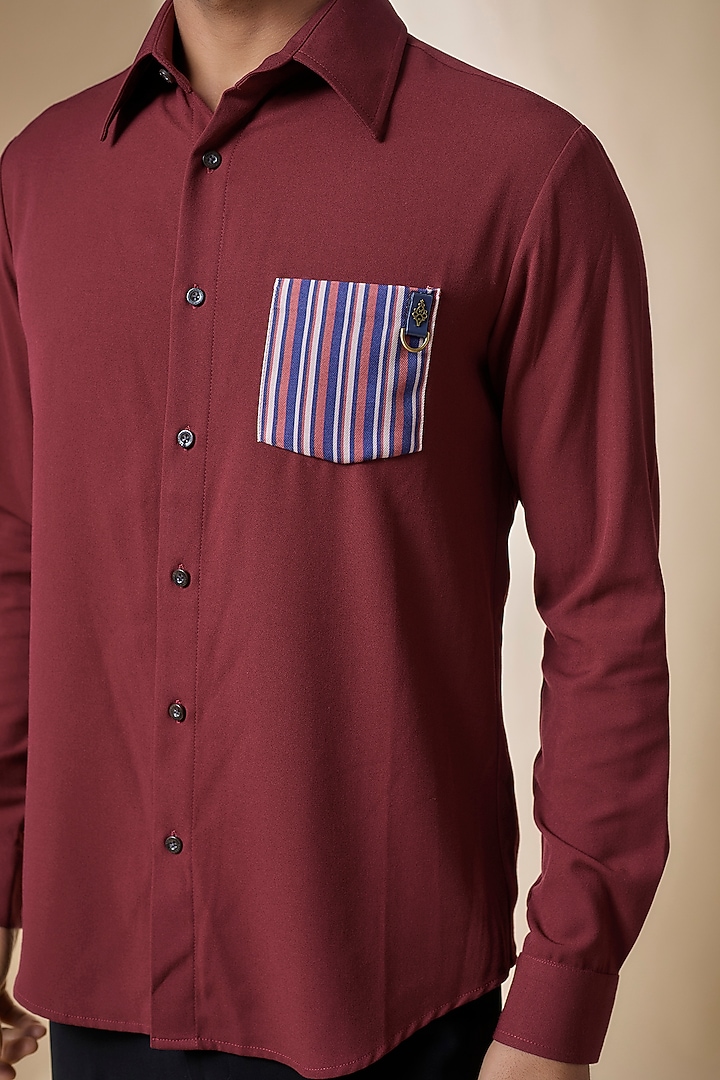 Cherry-Colored Terylene Viscose Lycra Wedding Shirt by S&N by Shantnu Nikhil Men at Pernia's Pop Up Shop