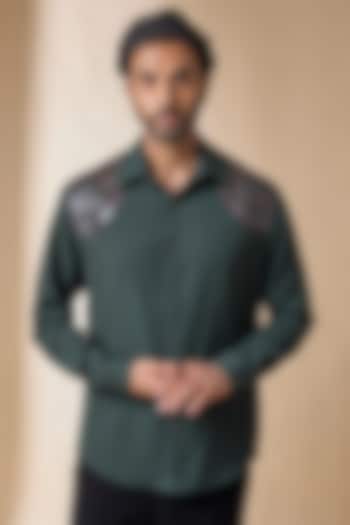Military Green Terylene Viscose Lycra Wedding Shirt by S&N by Shantnu Nikhil Men at Pernia's Pop Up Shop