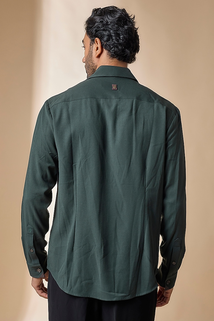 Military Green Terylene Viscose Lycra Wedding Shirt by S&N by Shantnu Nikhil Men at Pernia's Pop Up Shop