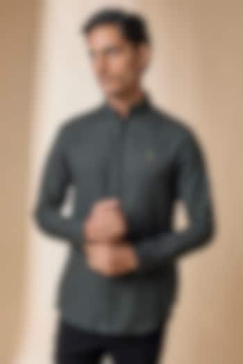 Military Green Terylene Viscose Lycra Party Wear Shirt by S&N by Shantnu Nikhil Men at Pernia's Pop Up Shop