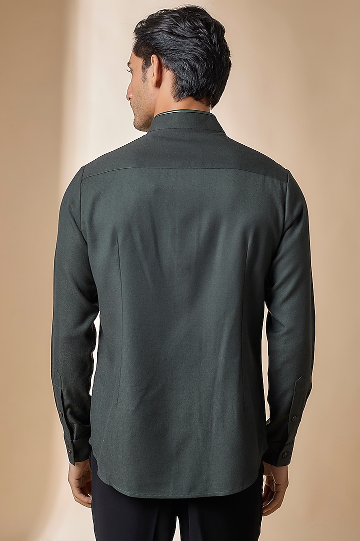 Military Green Terylene Viscose Lycra Party Wear Shirt by S&N by Shantnu Nikhil Men at Pernia's Pop Up Shop