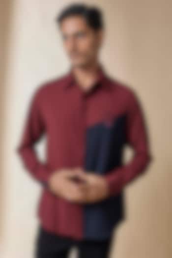 Cherry-Colored Terylene Viscose Lycra Party Wear Shirt by S&N by Shantnu Nikhil Men at Pernia's Pop Up Shop