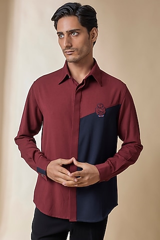 Cherry-Colored Terylene Viscose Lycra Shirt by S&N by Shantnu Nikhil Men