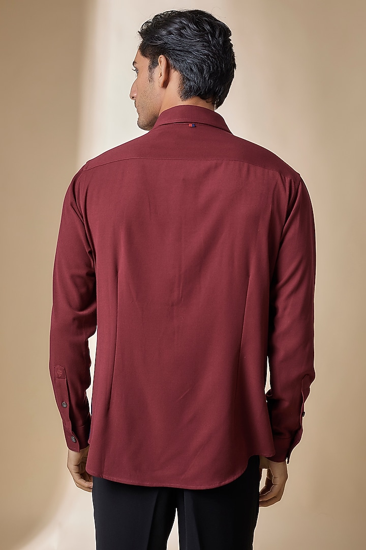 Cherry-Colored Terylene Viscose Lycra Party Wear Shirt by S&N by Shantnu Nikhil Men at Pernia's Pop Up Shop
