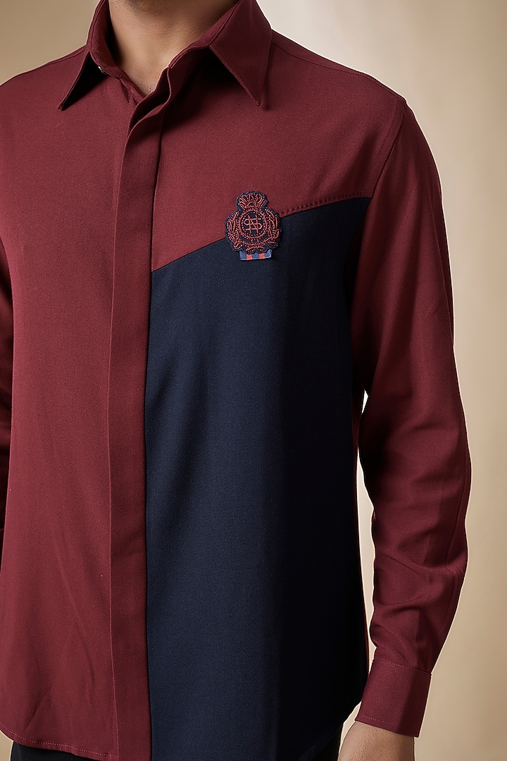Cherry-Colored Terylene Viscose Lycra Party Wear Shirt by S&N by Shantnu Nikhil Men at Pernia's Pop Up Shop