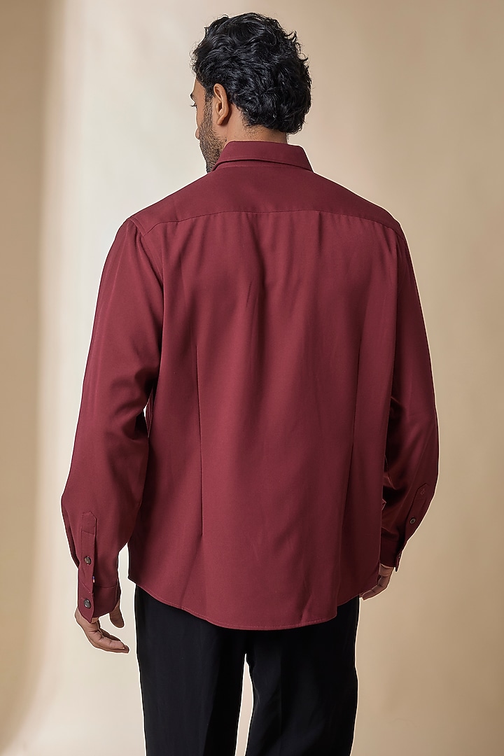 Cherry-Colored Terylene Viscose Lycra Wedding Shirt by S&N by Shantnu Nikhil Men at Pernia's Pop Up Shop