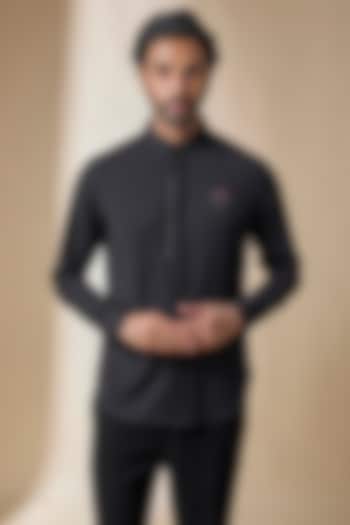 Black Terylene Viscose Lycra Party Wear Shirt by S&N by Shantnu Nikhil Men at Pernia's Pop Up Shop