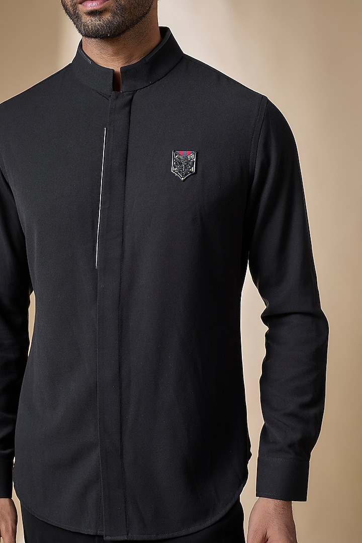 Black Terylene Viscose Lycra Party Wear Shirt by S&N by Shantnu Nikhil Men at Pernia's Pop Up Shop