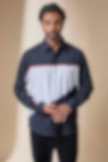 Navy & Off-White Terylene Viscose Lycra Party Wear Shirt by S&N by Shantnu Nikhil Men at Pernia's Pop Up Shop