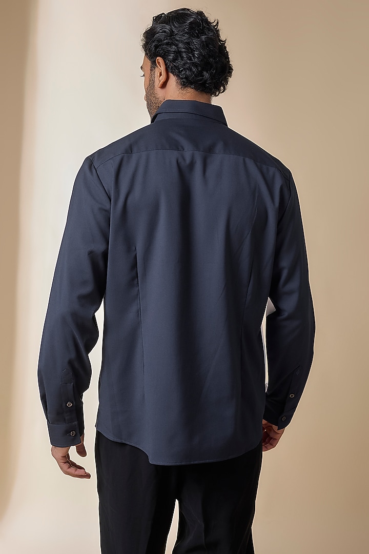 Navy & Off-White Terylene Viscose Lycra Party Wear Shirt by S&N by Shantnu Nikhil Men at Pernia's Pop Up Shop
