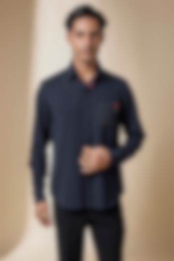 Navy Terylene Viscose Lycra Wedding Shirt by S&N by Shantnu Nikhil Men at Pernia's Pop Up Shop