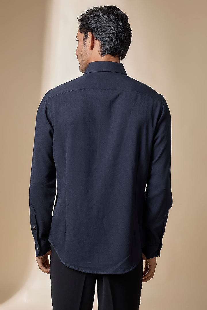 Navy Terylene Viscose Lycra Wedding Shirt by S&N by Shantnu Nikhil Men at Pernia's Pop Up Shop