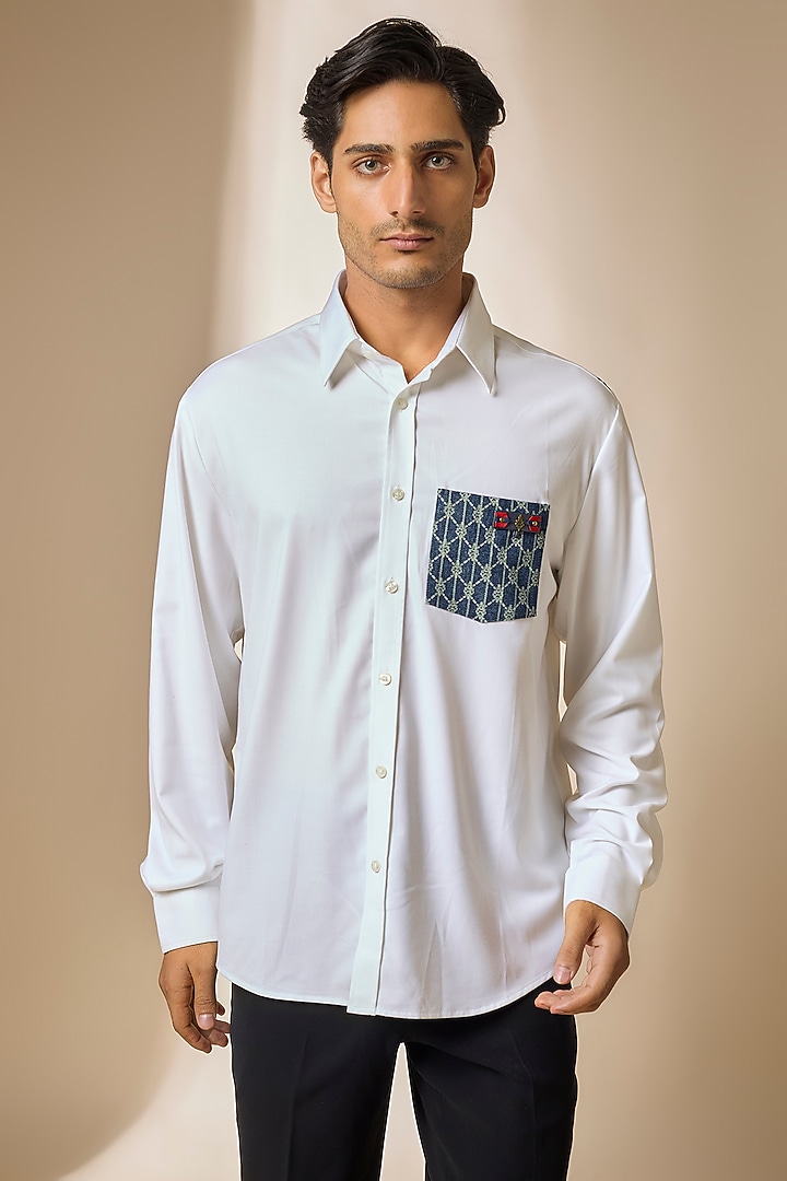 Off-White Terylene Viscose Lycra Wedding Shirt by S&N by Shantnu Nikhil Men at Pernia's Pop Up Shop