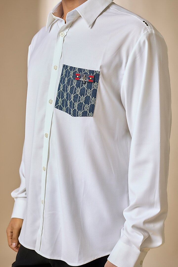 Off-White Terylene Viscose Lycra Wedding Shirt by S&N by Shantnu Nikhil Men at Pernia's Pop Up Shop
