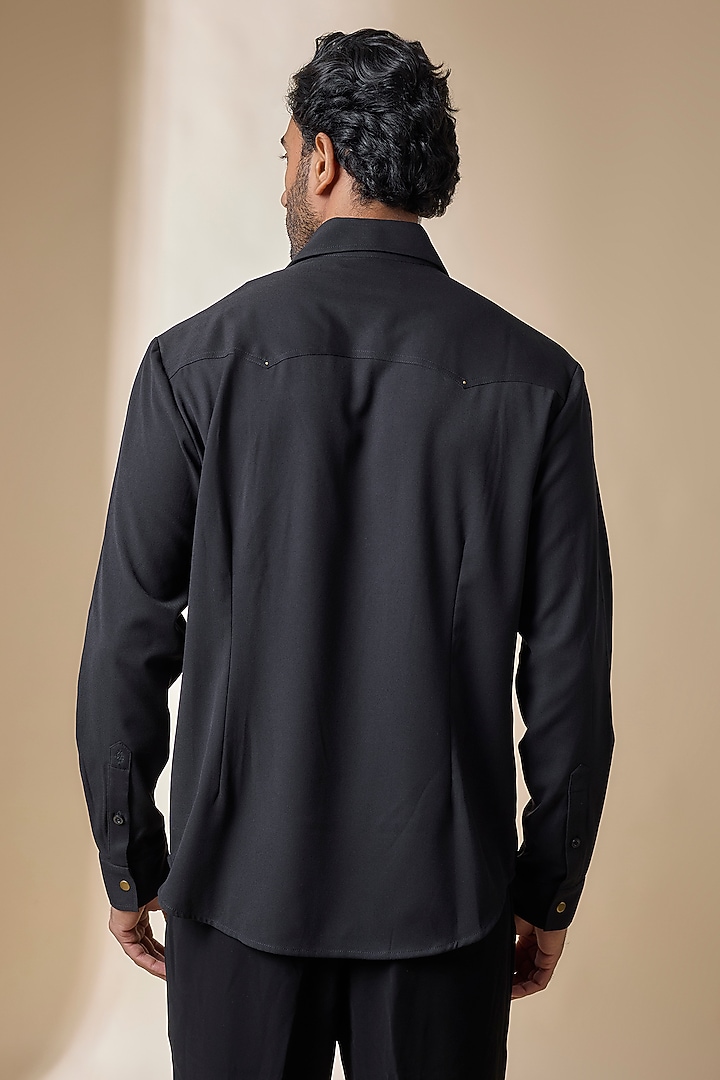 Black Terylene Viscose Lycra Wedding Shirt by S&N by Shantnu Nikhil Men at Pernia's Pop Up Shop