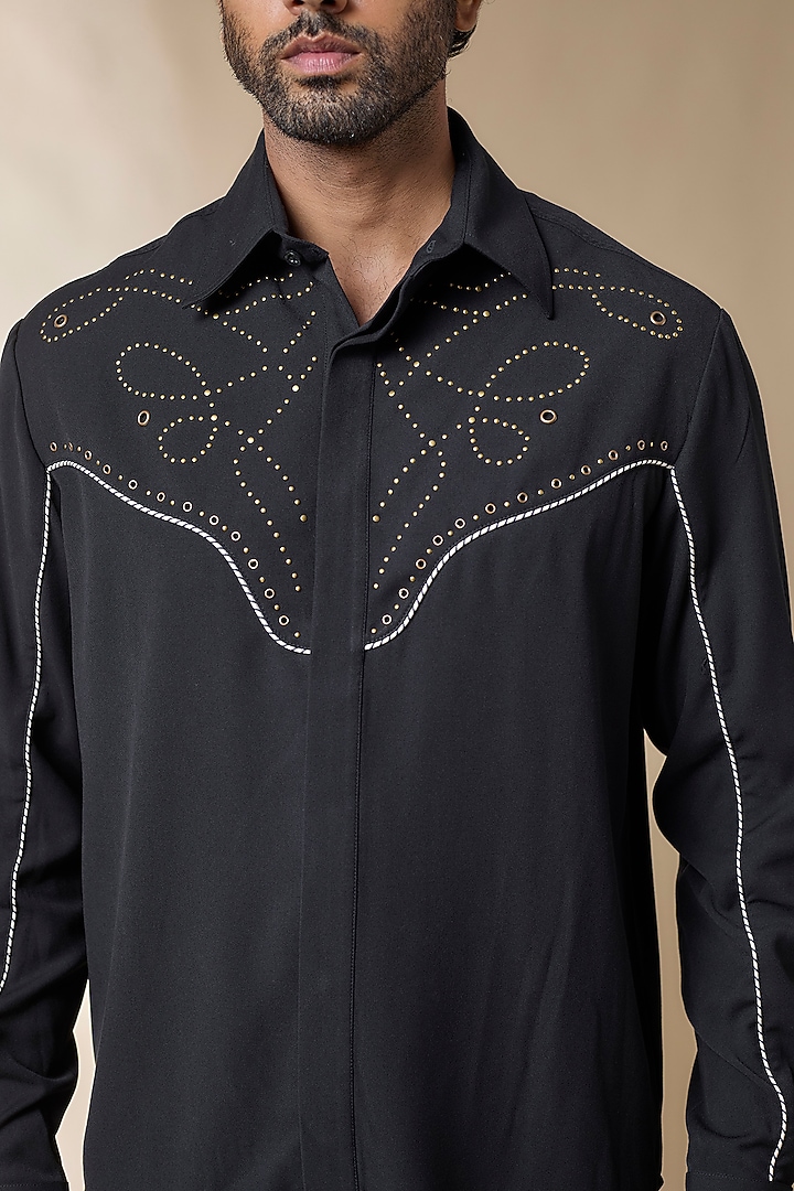 Black Terylene Viscose Lycra Wedding Shirt by S&N by Shantnu Nikhil Men at Pernia's Pop Up Shop