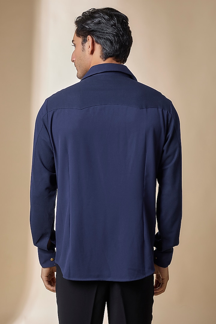 Navy Terylene Viscose Lycra Wedding Shirt by S&N by Shantnu Nikhil Men at Pernia's Pop Up Shop