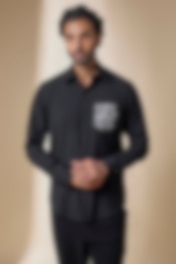 Black Terylene Viscose Lycra Wedding Shirt by S&N by Shantnu Nikhil Men at Pernia's Pop Up Shop
