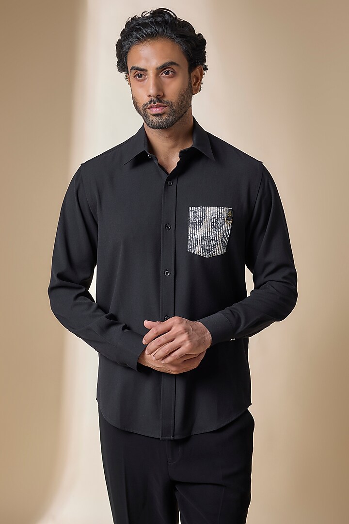 Black Terylene Viscose Lycra Wedding Shirt by S&N by Shantnu Nikhil Men at Pernia's Pop Up Shop