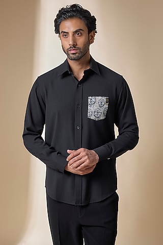 Black Terylene Viscose Lycra Shirt by S&N by Shantnu Nikhil Men