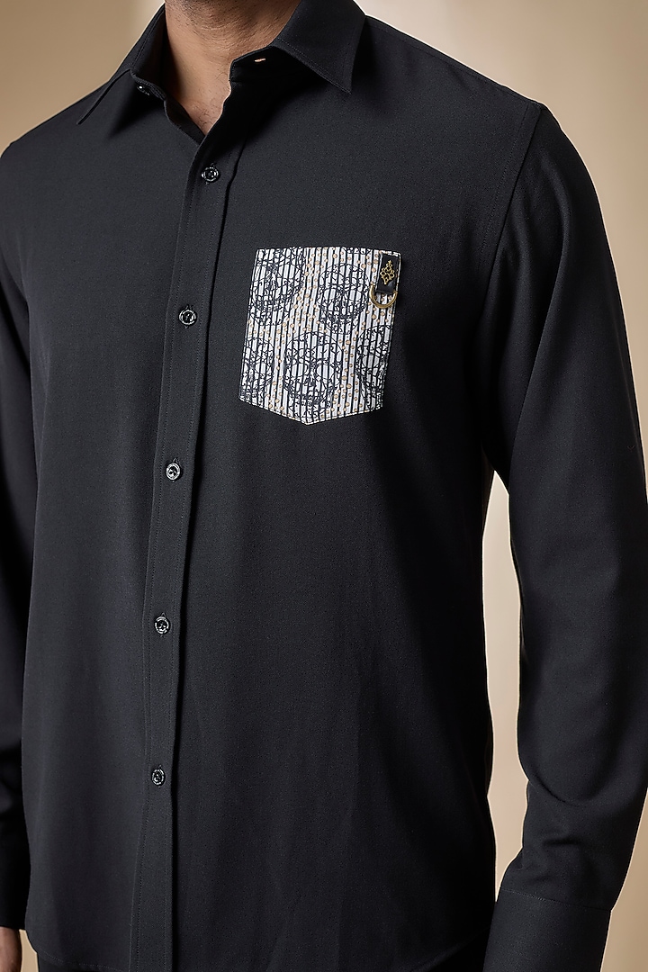 Black Terylene Viscose Lycra Wedding Shirt by S&N by Shantnu Nikhil Men at Pernia's Pop Up Shop