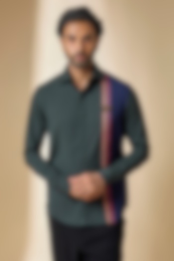 Military Green Terylene Viscose Lycra Wedding Shirt by S&N by Shantnu Nikhil Men at Pernia's Pop Up Shop