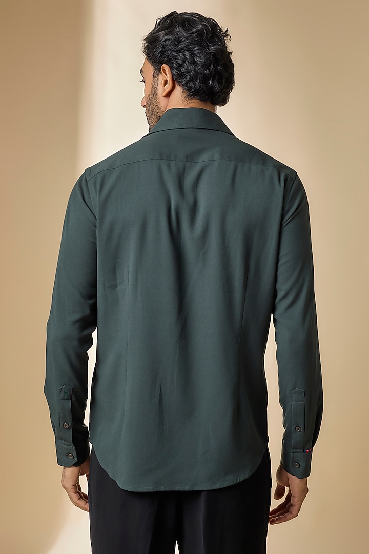 Military Green Terylene Viscose Lycra Wedding Shirt by S&N by Shantnu Nikhil Men at Pernia's Pop Up Shop