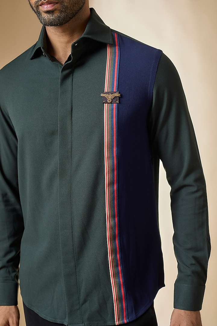 Military Green Terylene Viscose Lycra Wedding Shirt by S&N by Shantnu Nikhil Men at Pernia's Pop Up Shop
