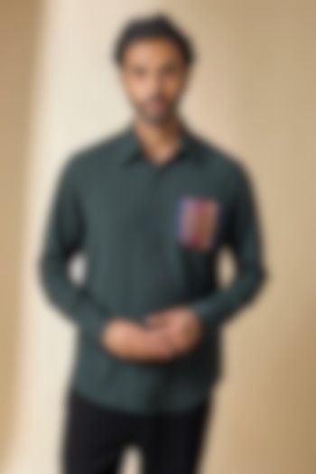 Military Green Terylene Viscose Lycra Wedding Shirt by S&N by Shantnu Nikhil Men at Pernia's Pop Up Shop