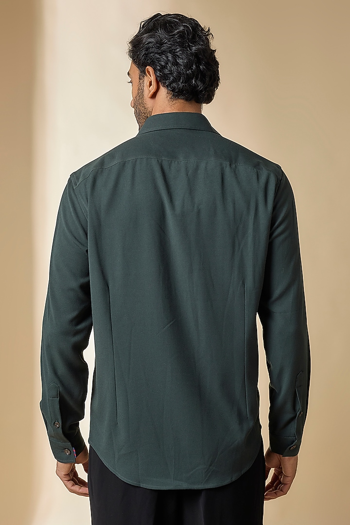 Military Green Terylene Viscose Lycra Wedding Shirt by S&N by Shantnu Nikhil Men at Pernia's Pop Up Shop