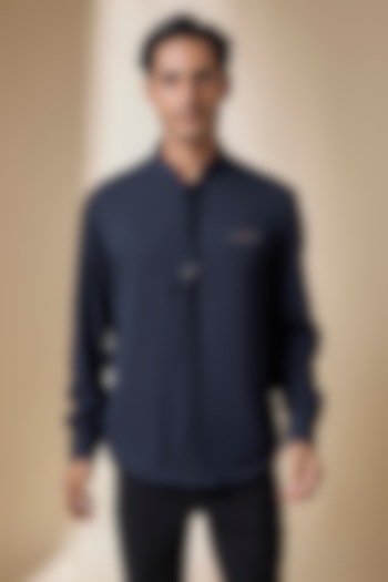 Navy Terylene Viscose Lycra Wedding Shirt by S&N by Shantnu Nikhil Men at Pernia's Pop Up Shop