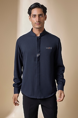 Navy Terylene Viscose Lycra Shirt by S&N by Shantnu Nikhil Men