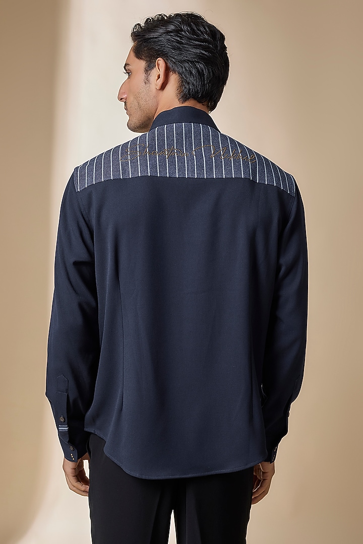 Navy Terylene Viscose Lycra Wedding Shirt by S&N by Shantnu Nikhil Men at Pernia's Pop Up Shop