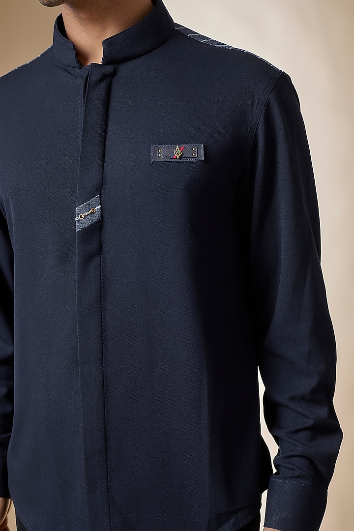 Navy Terylene Viscose Lycra Wedding Shirt by S&N by Shantnu Nikhil Men at Pernia's Pop Up Shop