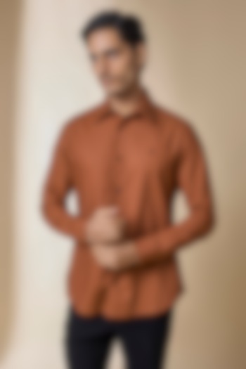 Rust Terylene Viscose Lycra Party Wear Shirt by S&N by Shantnu Nikhil Men at Pernia's Pop Up Shop