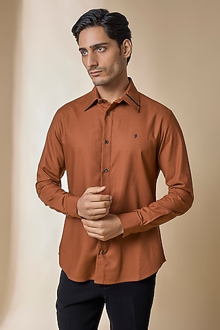 Rust Terylene Viscose Lycra Shirt by S&N by Shantnu Nikhil Men
