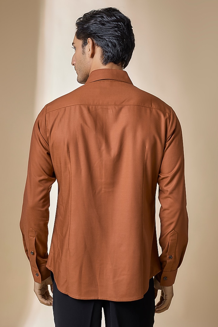 Rust Terylene Viscose Lycra Party Wear Shirt by S&N by Shantnu Nikhil Men at Pernia's Pop Up Shop