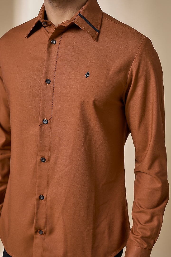 Rust Terylene Viscose Lycra Party Wear Shirt by S&N by Shantnu Nikhil Men at Pernia's Pop Up Shop