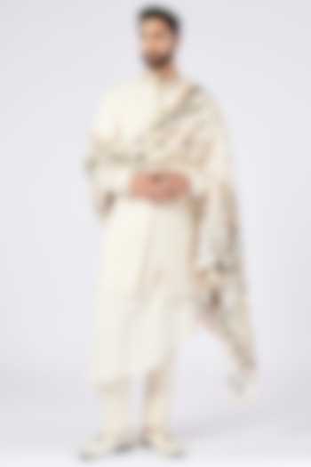 Off-White Twill Silk & Faux Leather Printed Stole by S&N by Shantnu Nikhil Men