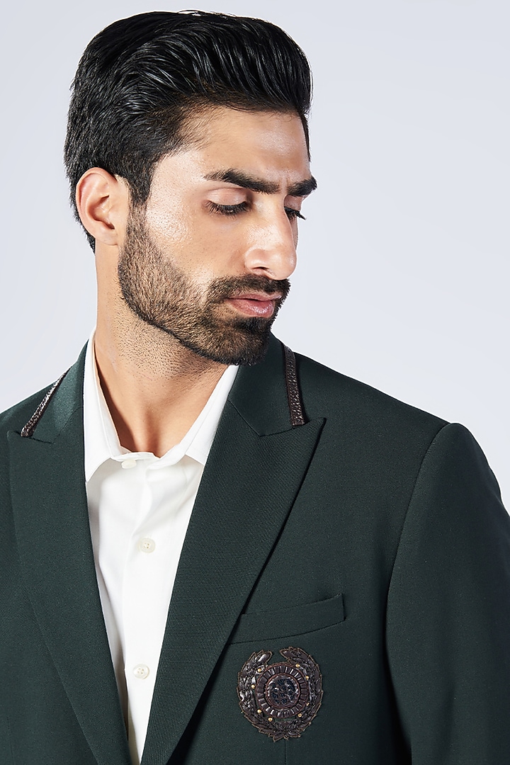 Green Viscose & Lycra Embroidered Jacket by S&N by Shantnu Nikhil Men at Pernia's Pop Up Shop