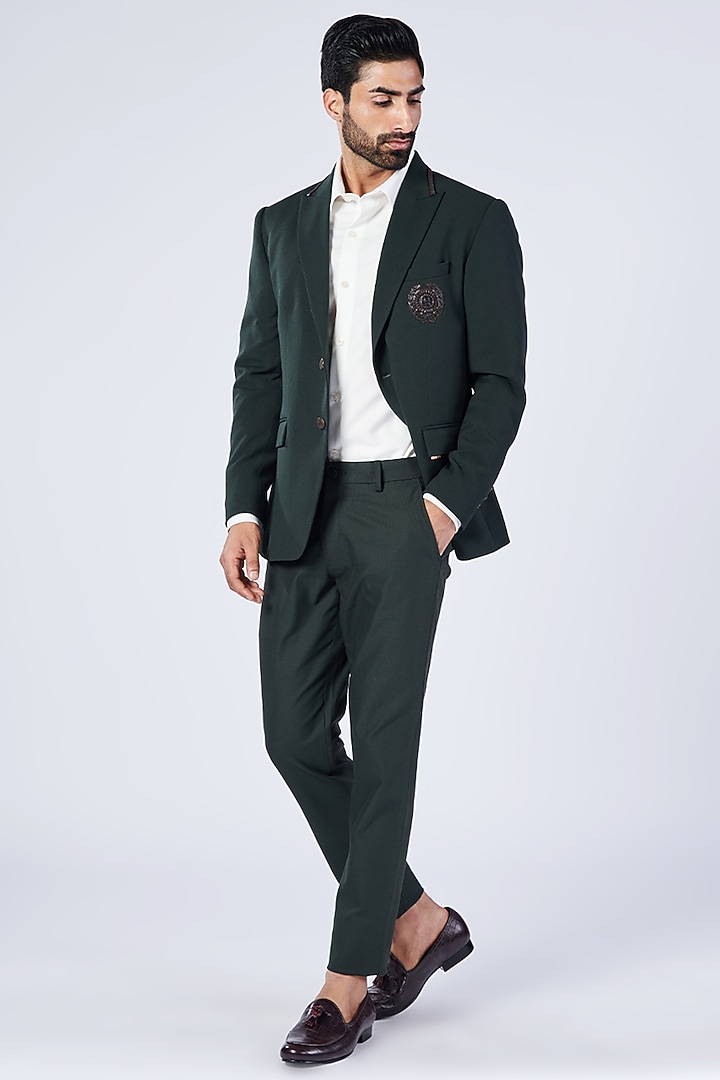 Green Viscose & Lycra Embroidered Jacket by S&N by Shantnu Nikhil Men at Pernia's Pop Up Shop