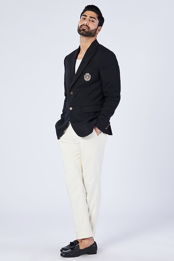 Black Poly Blend & Lycra Jacket by S&N by Shantnu Nikhil Men at Pernia's Pop Up Shop