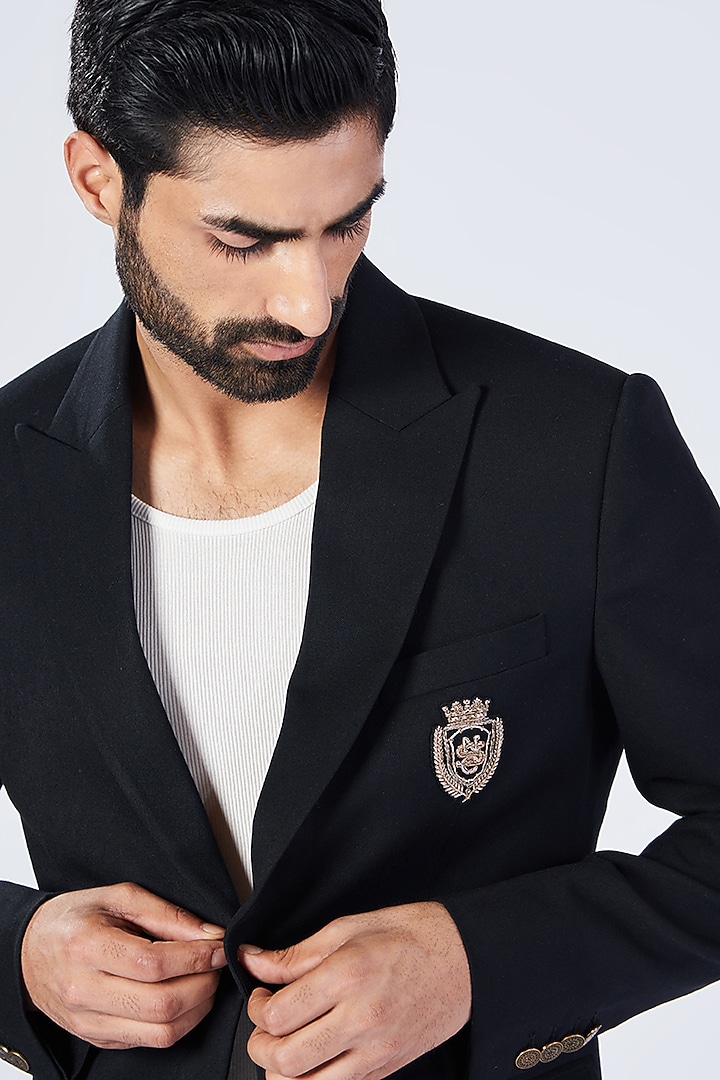 Black Poly Blend & Lycra Jacket by S&N by Shantnu Nikhil Men at Pernia's Pop Up Shop