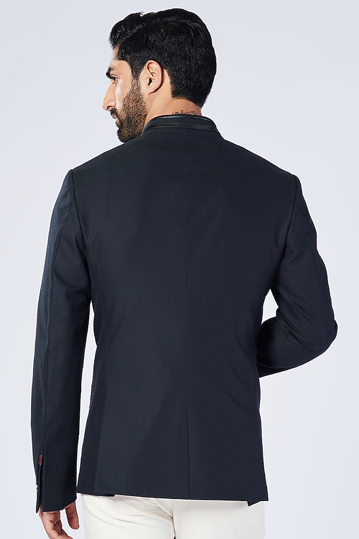 Black Cotton & Lycra Wedding Bandhgala by S&N by Shantnu Nikhil Men at Pernia's Pop Up Shop
