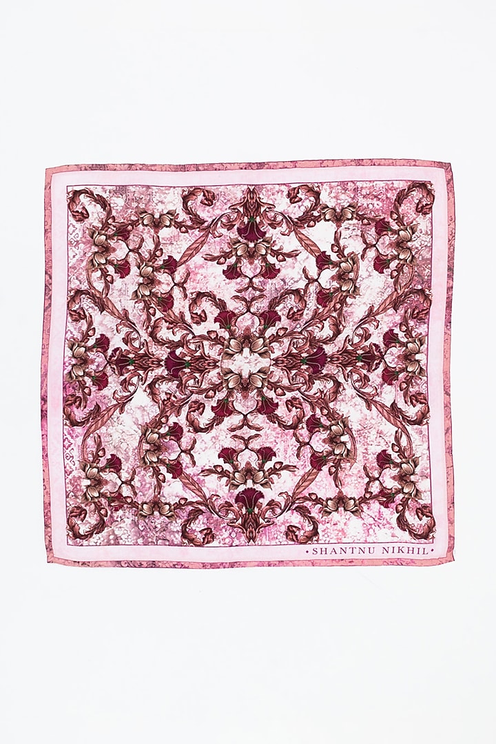 Pink Twill Silk Sicilian Printed Pocket Square by S&N by Shantnu Nikhil Men at Pernia's Pop Up Shop