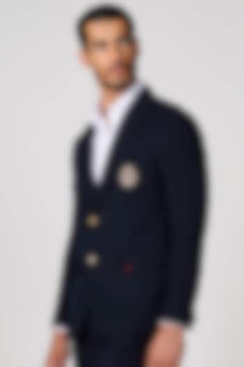 Navy Blue Suiting Crested Jacket by S&N by Shantnu Nikhil Men