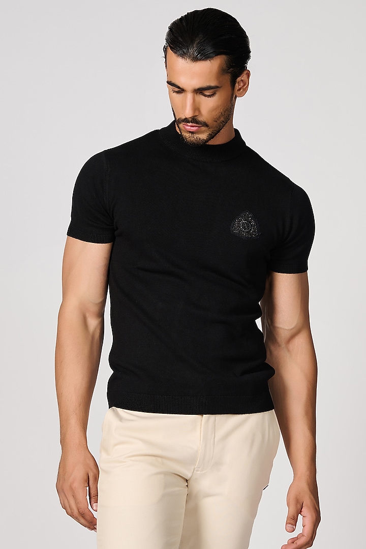 Black Viscose Nylon T-Shirt by S&N by Shantnu Nikhil Men